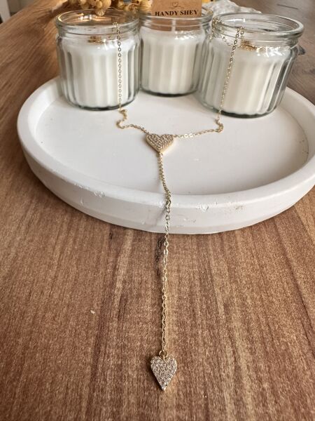 Taşlı Kalp Y Altın Kaplama Kolye | VIP Özel Seri | Gold Renk - 48 Cm