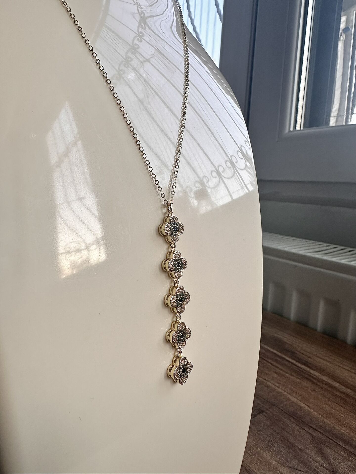 5'li Taşlı Yonca Çelik Kolye | 316L Paslanmaz Çelik | Suya Dayanıklı-40 Cm