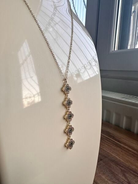 5'li Taşlı Yonca Çelik Kolye | 316L Paslanmaz Çelik | Suya Dayanıklı-40 Cm