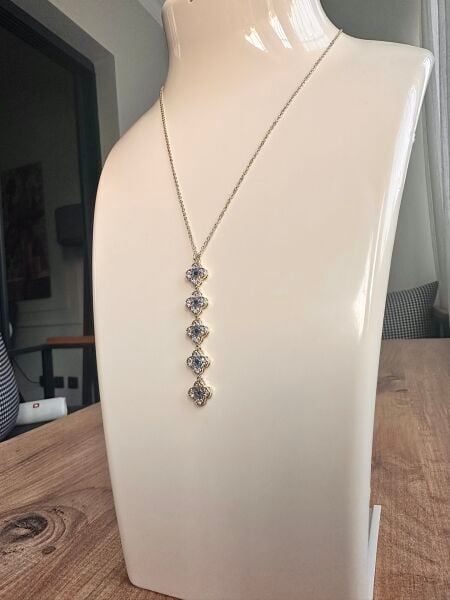 5'li Taşlı Yonca Çelik Kolye | 316L Paslanmaz Çelik | Suya Dayanıklı-40 Cm
