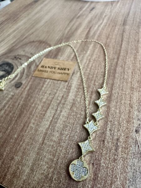 Sallantılı Yonca Çelik Kolye | 316L Paslanmaz Çelik | Suya Dayanıklı-40 Cm