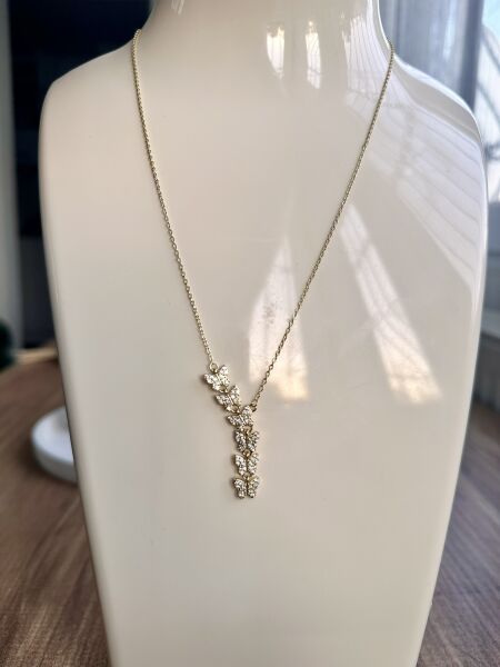 Sallantılı Taşlı Kelebek Çelik Kolye | 316L Paslanmaz Çelik | Suya Dayanıklı-40 Cm