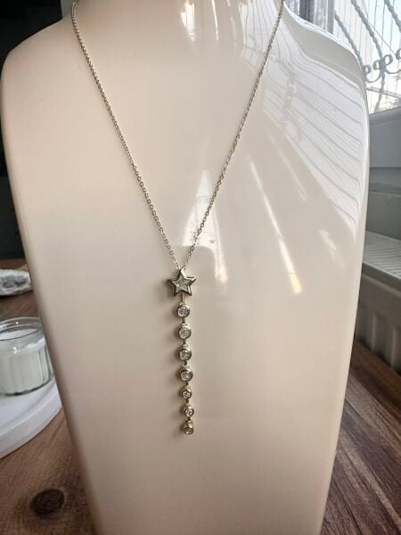 Sallantılı Taşlı Yıldızlar Çelik Kolye | 316L Paslanmaz Çelik | Suya Dayanıklı-40 Cm