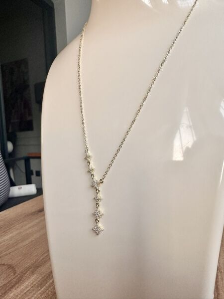 Sallantılı Taşlı Yıldızlar Çelik Kolye | 316L Paslanmaz Çelik | Suya Dayanıklı-40 Cm