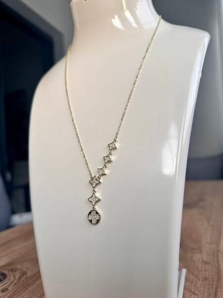 Sallantılı Yonca Çelik Kolye | 316L Paslanmaz Çelik | Suya Dayanıklı-40 Cm