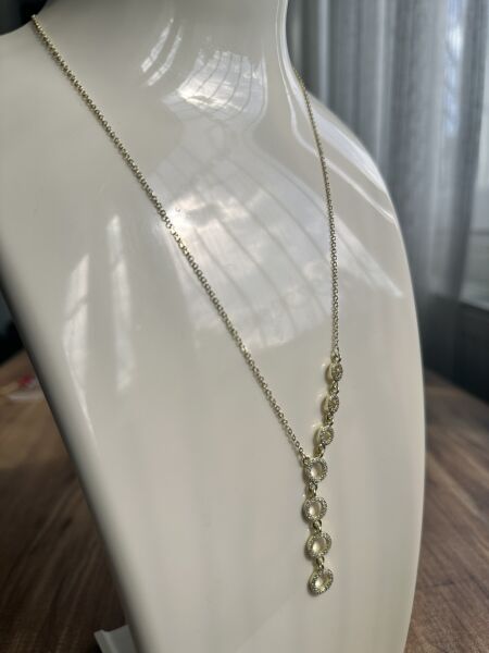 Taşlı Halka Sıralı Y Model Altın Kaplama Kolye | VIP Özel Seri - 42 Cm