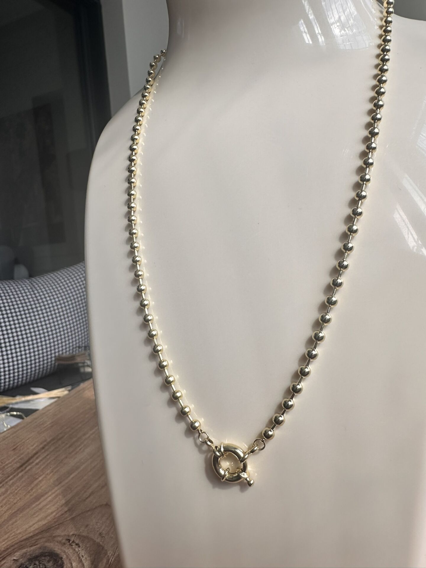 Dorika Top Zincir Geçmeli Halka Altın Kaplama Kolye | VIP Özel Seri - 50 Cm