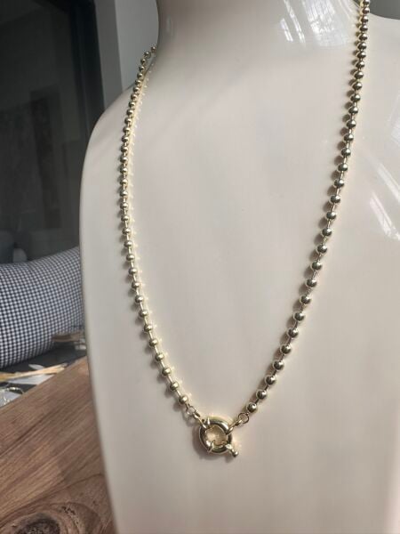 Dorika Top Zincir Geçmeli Halka Altın Kaplama Kolye | VIP Özel Seri - 50 Cm