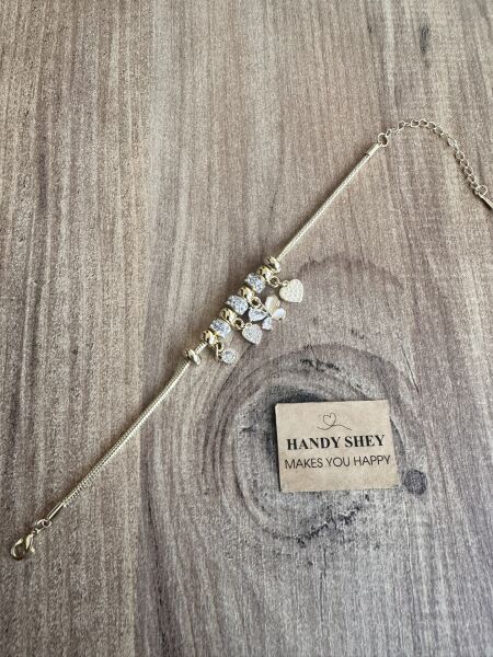 Taşlı Kalp ve Kelebek Charm Çelik Bileklik | 316L Paslanmaz Çelik - 17 cm