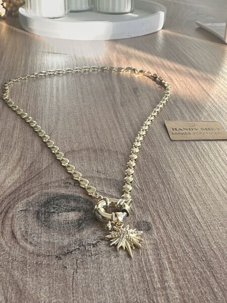 Kutup Yıldızlı Geçmeli Halka Altın Kaplama Kolye | VIP Özel Seri - 50 Cm