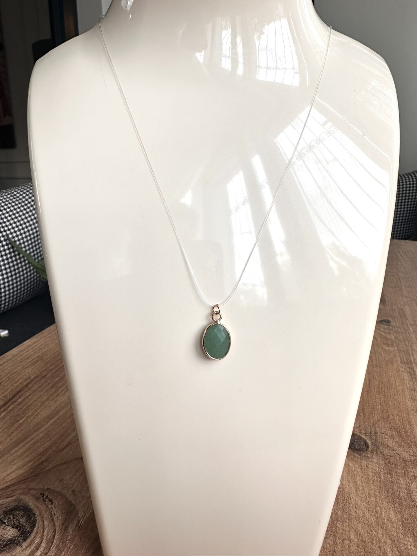 Hayalet Kolye - Oval Doğal Yeşim Taşlı | VIP Özel Seri | Gold Renk - 40 Cm
