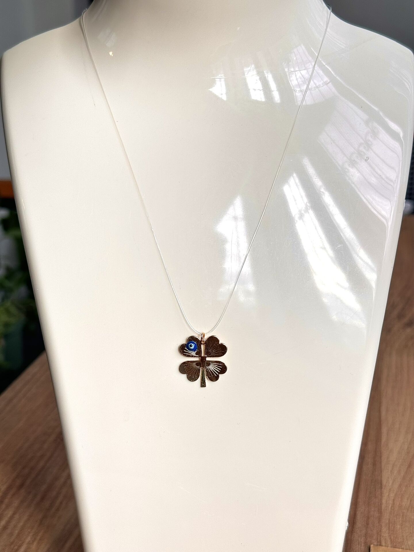 Hayalet Kolye - Nazar Boncuklu Dört Yapraklı Yonca | VIP Özel Seri | Gold Renk - 40 Cm