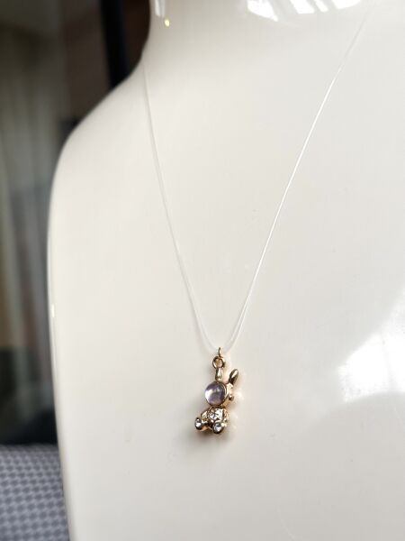 Hayalet Kolye - Yanardöner Taşlı Tavşan Figürlü | VIP Özel Seri | Gold Renk - 40 Cm