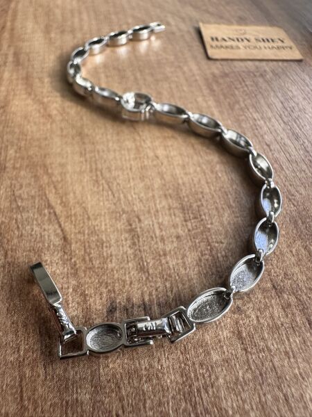 Büyük Kristal Taşlı Oval Bileklik | VIP Premium | CM Logolu | Silver Renk