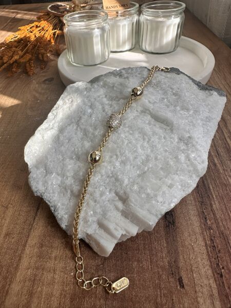 Taşlı Top Detaylı Bileklik | VIP Premium | CM Logolu | Gold Renk