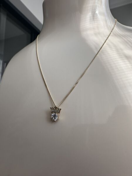 Taçlı Tektaş Altın Kaplama Kolye | VIP Özel Seri | Xuping Logolu - 40 Cm