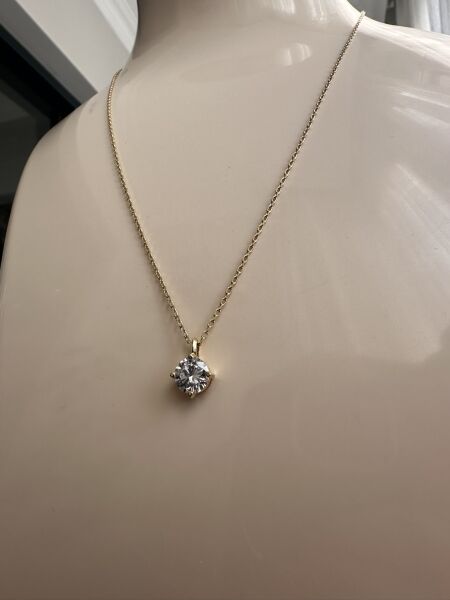Yuvarlak Tektaş Altın Kaplama Kolye | VIP Özel Seri | Xuping Logolu - 46 Cm